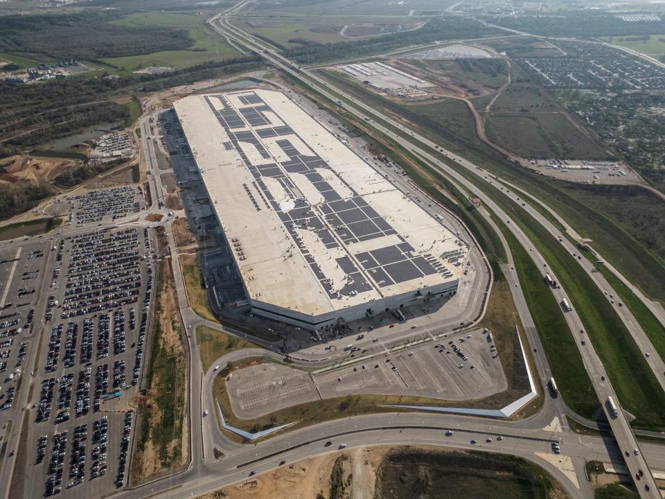 aerial image of massive gigafactory plant in Texas