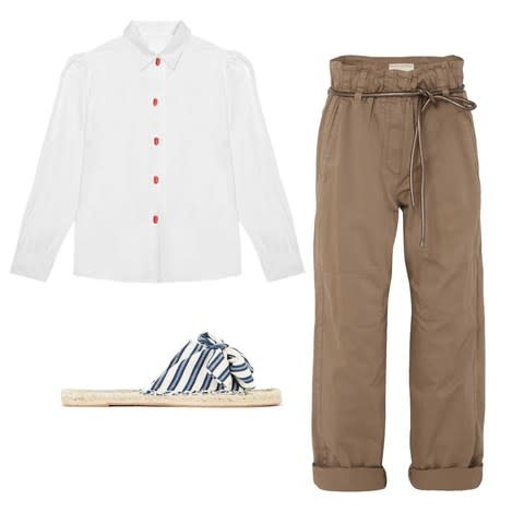 Fake nail blouse, £295 (sarklondon.com) Cropped stretch cotton-blend pants, £790, Brunello Cucinelli (Net-a-porter.com) Espadrille, £26 (wallis.co.uk)