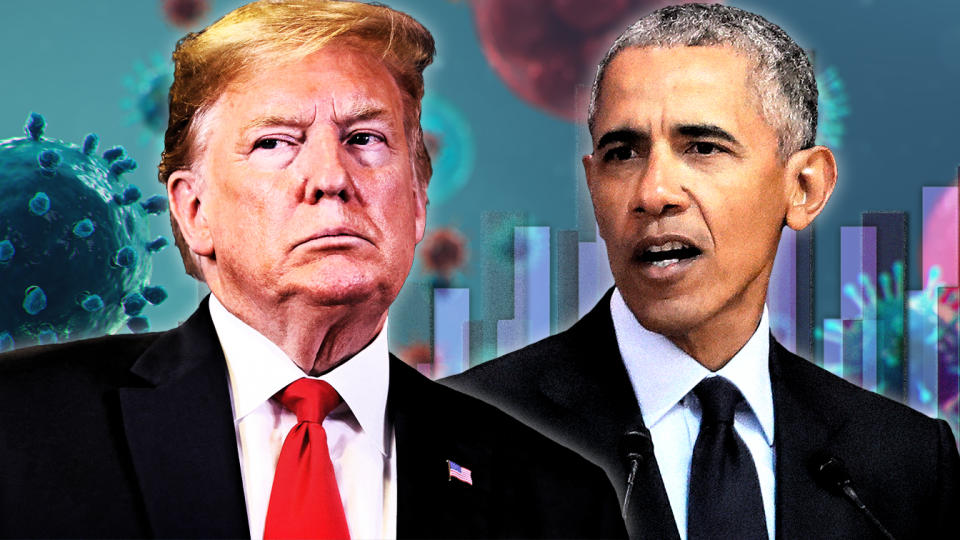 President Donald Trump and President Barack Obama. (Photo illustration: Yahoo News; photos: AP (2), Getty Images (2))