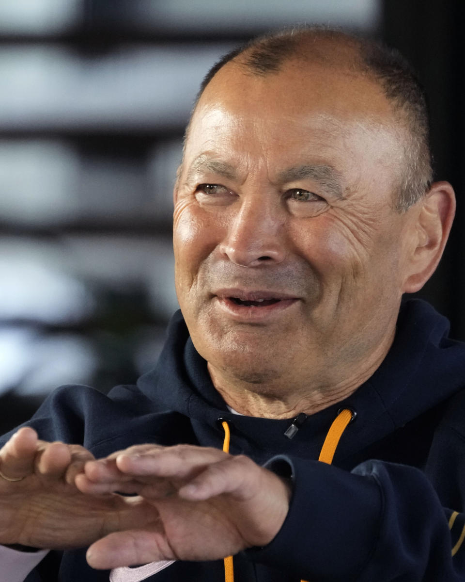 Australia's coach coach Eddie Jones speaks during an interview after announcing his team, in Johannesburg, South Africa, Thursday, July 6, 2023, ahead of their Rugby Championship test against South Africa on Saturday, July 8, 2023. (AP Photo/Themba Hadebe)
