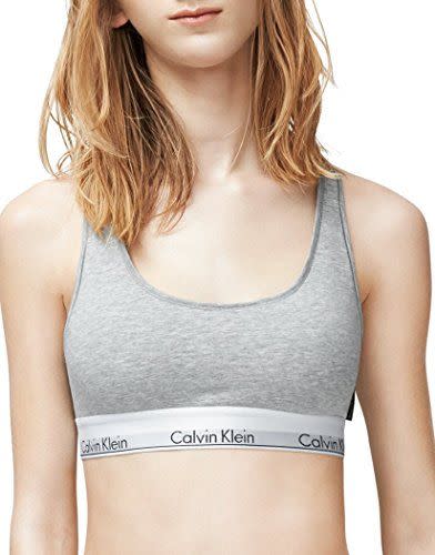 <p><strong>Calvin Klein</strong></p><p>amazon.com</p><p><strong>$21.31</strong></p><p><a href="https://www.amazon.com/dp/B00GBCTX0O?tag=syn-yahoo-20&ascsubtag=%5Bartid%7C10056.g.36801416%5Bsrc%7Cyahoo-us" rel="nofollow noopener" target="_blank" data-ylk="slk:Shop Now;elm:context_link;itc:0;sec:content-canvas" class="link ">Shop Now</a></p><p>Looking for something lightweight and comfortable to do yoga or go on walks in? Calvin Klein's cool, classic bralettes are a no-brainer at nearly 50 percent off today.</p>