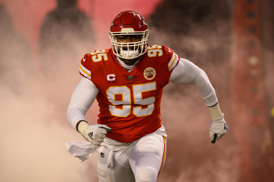 If Chris Jones doesn't end up playing in the opener, it complicates things for the Chiefs' defense. (AP Photo/Reed Hoffmann, File)