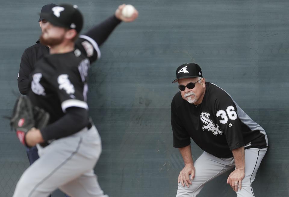 FILE - In this Feb. 16, 2019, file photo, Chicago White Sox manager Rick Renteria watches during a spring training baseball workout in Glendale, Ariz. The White Sox enter the season still believing they are setting themselves up for bigger things, despite missing out on the two prized free agents. (AP Photo/Morry Gash, File)