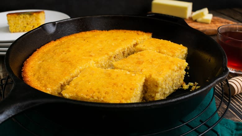 Skillet cornbread with butter