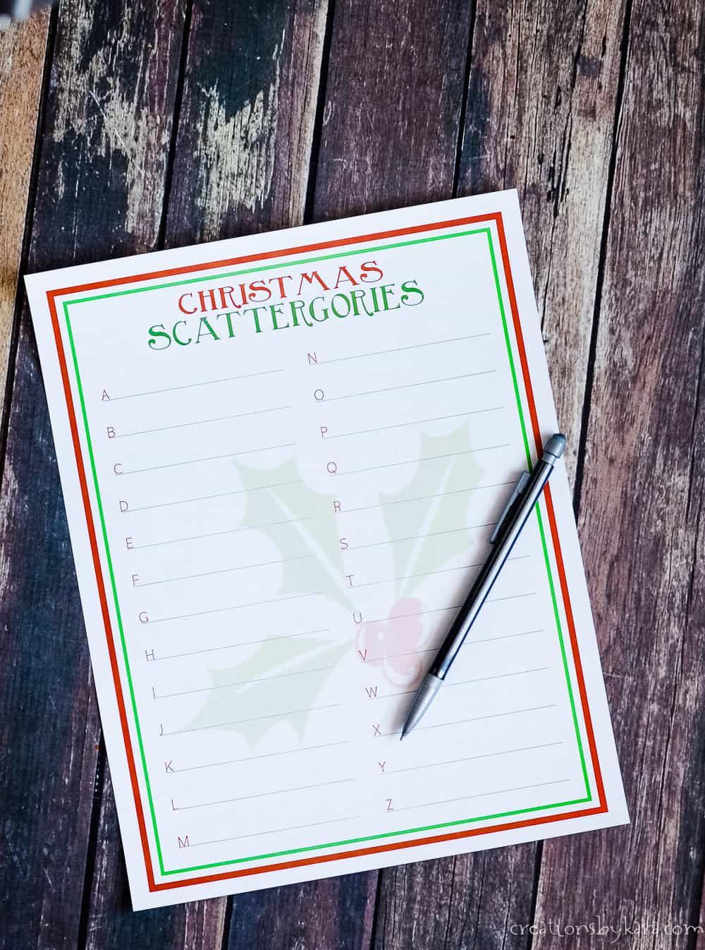 christmas scattergories christmas games