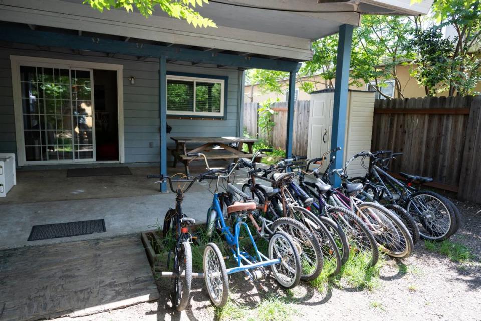 Bicycles are parked in the backyard last month of a Davis short-term residential therapeutic facility for boys ages 6-13 who need full-time care.