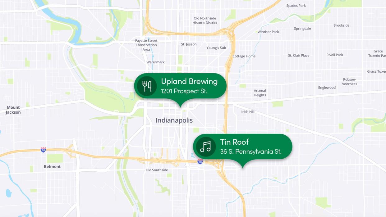 map showing destinations in Indianapolis, IN