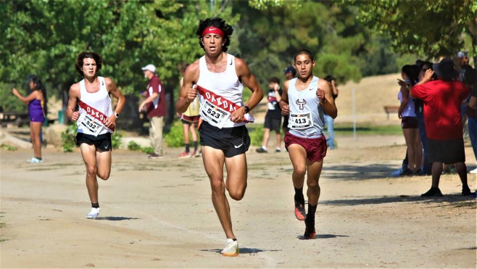 Oakdale High’s Omar Alsaidi placed third in the small school varsity boys race at the 20th Golden Eagle Invitational at Woodward Park in Fresno. His time was 15:54.97.