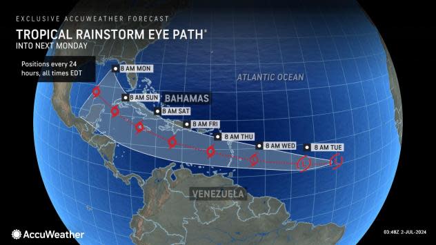 Potential path for Invest 96L as of July 2, 2024.