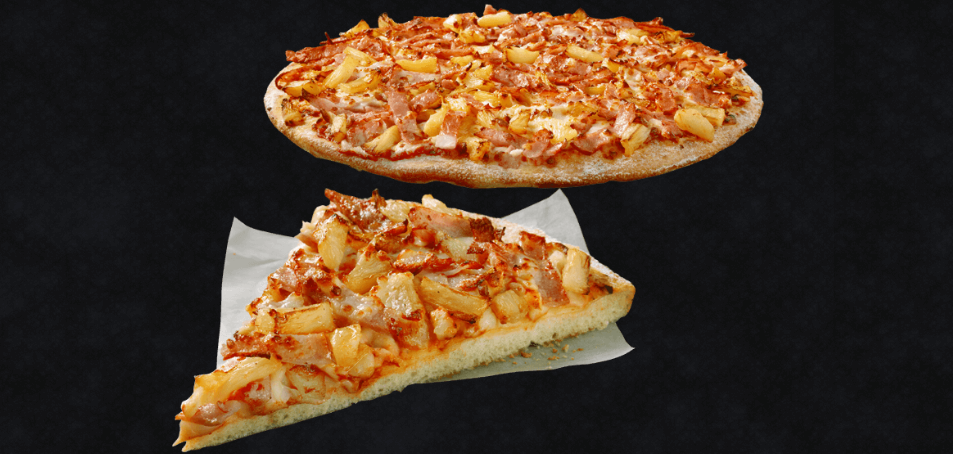 Two Domino's Hawaiian pizzas.