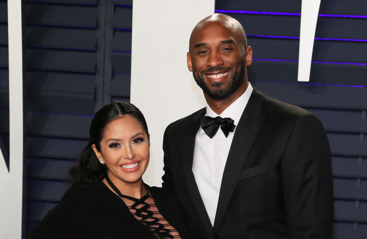 US basketball player Kobe Bryant and wife Vanessa Laine Bryant attend the 2019 Vanity Fair Oscar Party following the 91st Academy Awards at The Wallis Annenberg Center for the Performing Arts in Beverly Hills on February 24, 2019. (Photo by Jean-Baptiste LACROIX / AFP) (Photo by JEAN-BAPTISTE LACROIX/AFP via Getty Images)