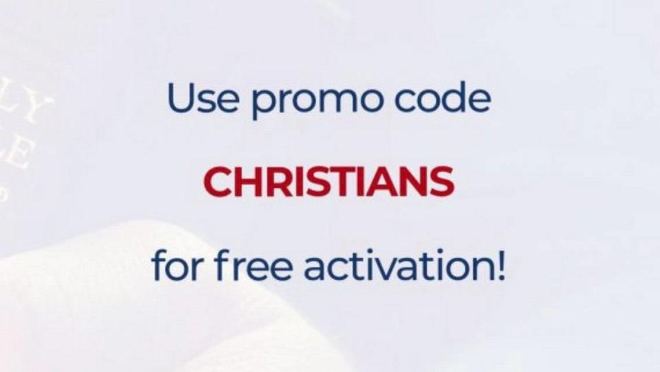 An ad on the Patriot Mobile cellphone reseller’s website Dec. 16, 2022 offered the promo code “Christians.” patriotmobile.com