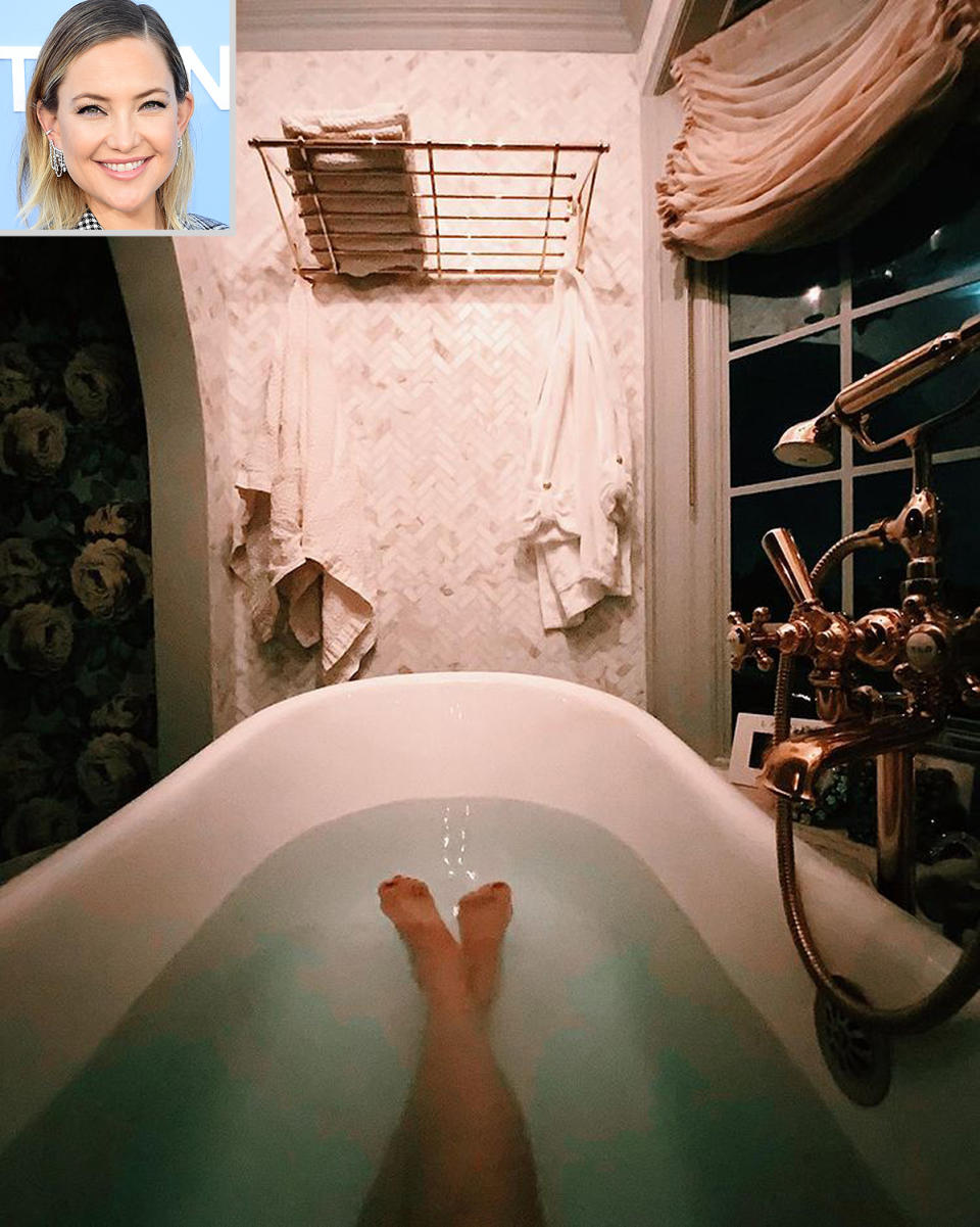 <p>"Monday evening POV of a very needed soak 🛀," the mom of three captioned <a href="https://www.instagram.com/p/CIPl--AJ_dP/" rel="nofollow noopener" target="_blank" data-ylk="slk:this shot;elm:context_link;itc:0;sec:content-canvas" class="link ">this shot</a> from her bathtub. </p>