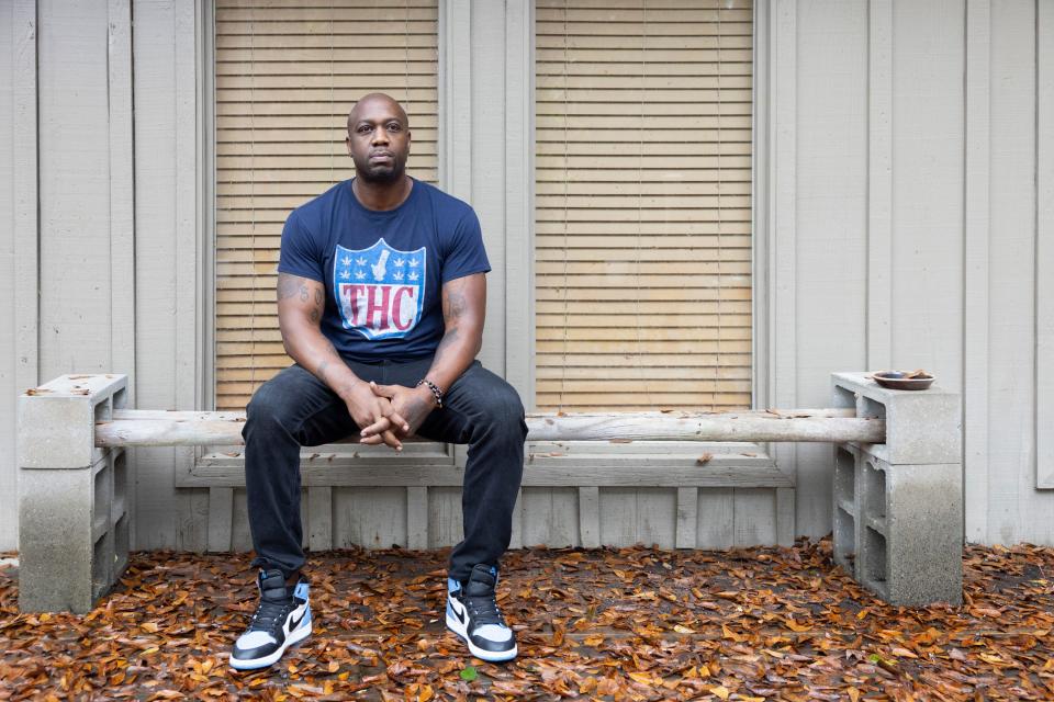 Former NFL player Boo Williams poses for a portrait outside of his home in Picayune, Miss., Wednesday, Nov. 15, 2023.