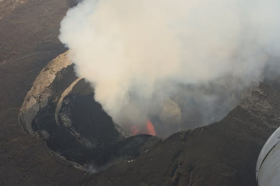 The lava lake at the summit of Nyamuragira volcano in DR Congo.