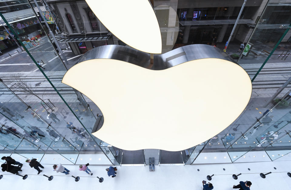 SYDNEY, AUSTRALIA - SEPTEMBER 18: Customers wait in line to shop at the Apple Store in George Street on September 18, 2020 in Sydney, Australia. Customers to the Apple stores in Australia are among some of the first in the world to be able to view Apple's newest products. The new Apple Watch Series 6 features a blood oxygen sensor and app, while a new iPad (8th generation) has also been released. (Photo by James D. Morgan/Getty Images)