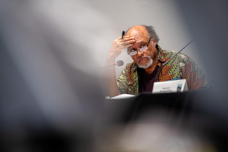 Roy Harris, a board member of HACA, listens during the April 24 public meeting at the Arthur R. Edington Education & Career Center.