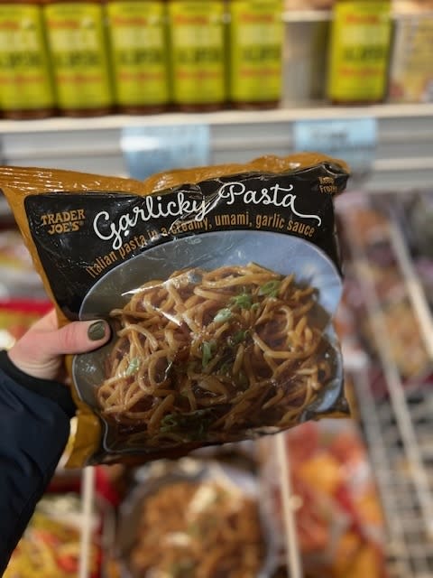 A bag of Trader Joe's Garlicky Pasta