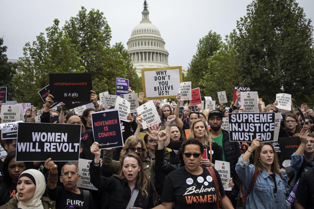 Protesters unite against Supreme Court nominee Brett Kavanaugh in a march on Capitol Hill on Sept. 27, 2018. (Photo: Drew Angerer via Getty Images)