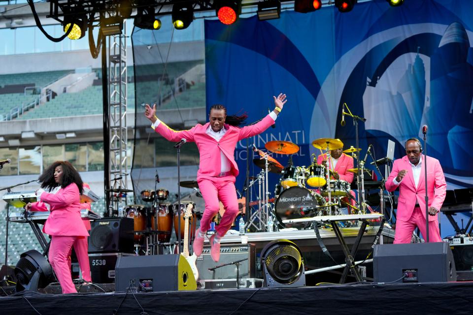 Midnight Star performs during the second night of the Cincinnati Music Festival at Paycor Stadium in downtown Cincinnati on Friday, July 21, 2023.