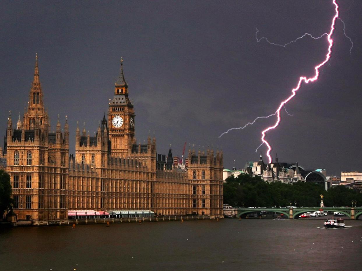 Houses of Parliament, London, storm, lightning