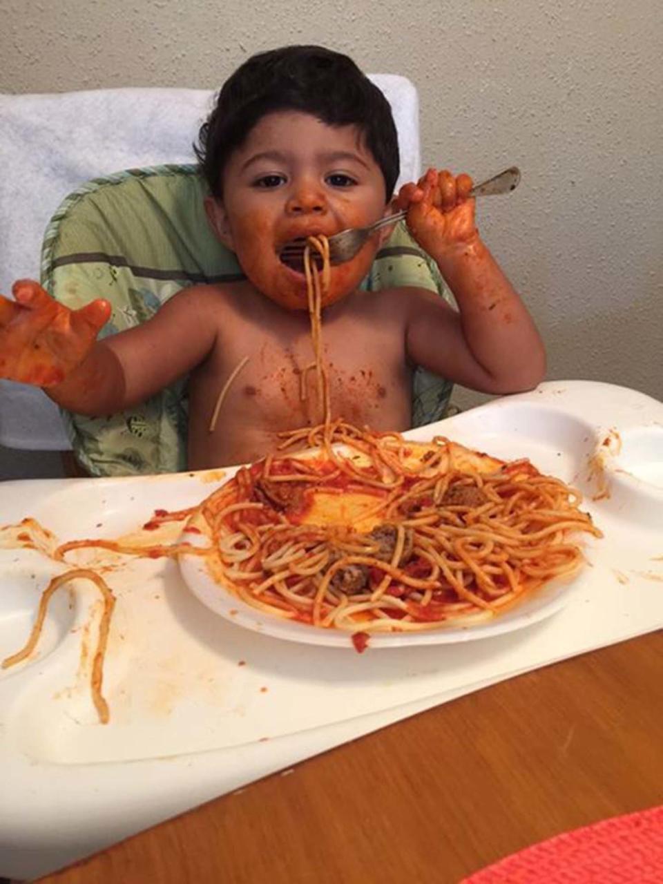 "When you're trying help your toddler eat but they think they're independent!"