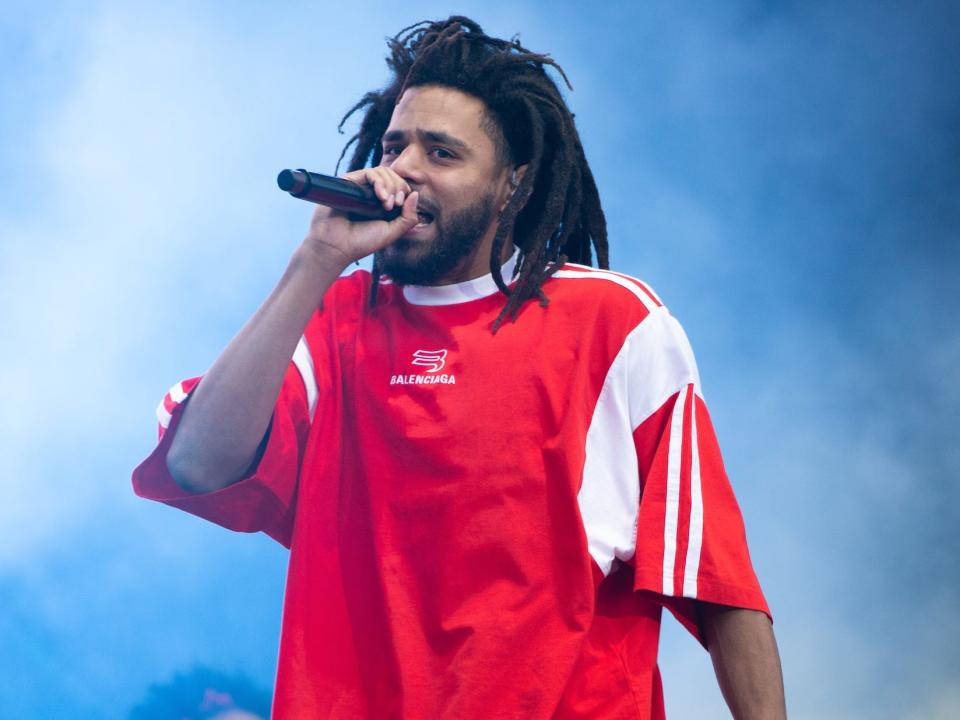 J. Cole performs on the main stage during Day 2 of Wireless Festival 2022 at Crystal Palace Park.