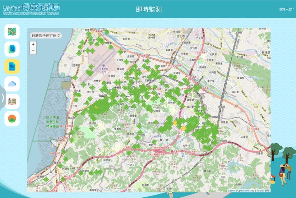 《圖說》新竹市空氣品質監測網頁感測器點位分布。（圖／新竹市政府提供）