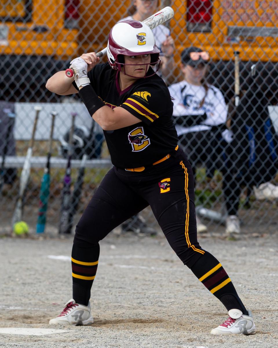 Case’s Olivia Silva settles into the batter’s box on Friday against Fairhaven.