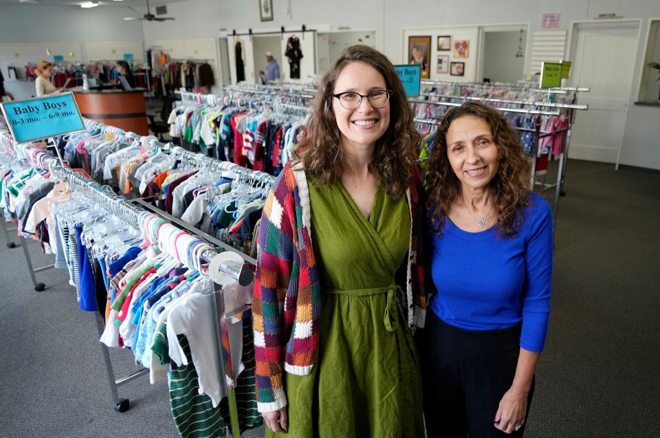 Father Gene’s executive director Jessica Luebbering (left), and Theresa Liu, the marketing communications director at Father Gene’s Help Center in West Allis on Wednesday, Nov. 1, 2023.