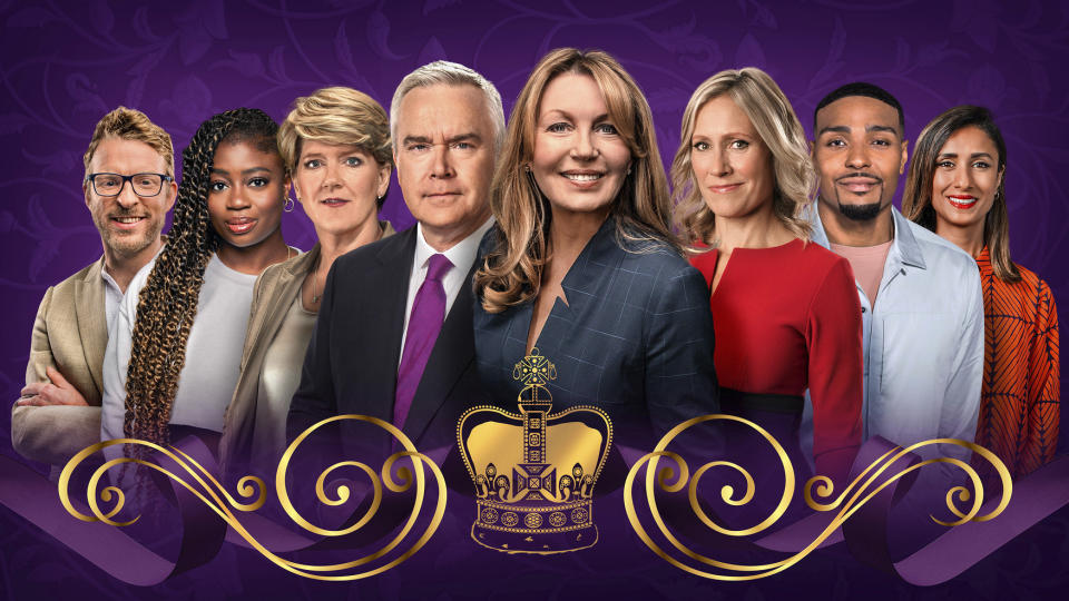 The Coronation on the BBC will feature JJ Chalmers, Clara Amfo, Clare Balding, Huw Edwards, Kirsty Young, Sophie Raworth, Jordan Banjo and Anita Rani.