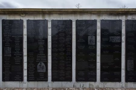 A memorial wall at the Whitney Plantation in Wallace, Louisiana on January 13, 2015 with the names of slaves who were at the plantation. REUTERS/Edmund Fountain