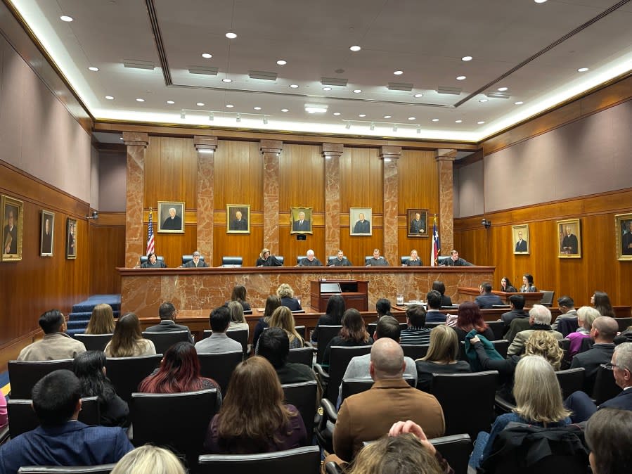 The Texas Supreme Court hears oral arguments in <em>Zurawski v. Texas </em>on Nov. 28, 2023.