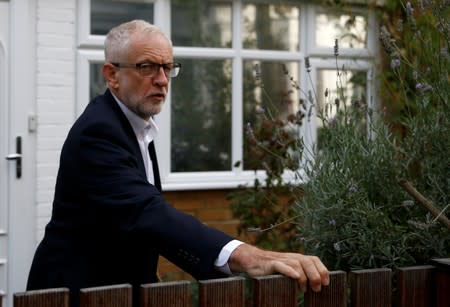 FILE PHOTO: Britain's opposition Labour Party leader Jeremy Corbyn leaves his home in London