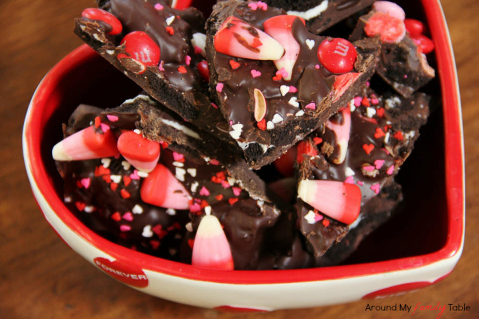 <p>Around My Family Table</p><p>Colorful and filled with chocolatey goodness, this is the perfect treat to share.</p><p><strong>Get the recipe: <a href="https://www.aroundmyfamilytable.com/valentine-cookie-bark/" rel="nofollow noopener" target="_blank" data-ylk="slk:Valentine's Day Cookie Bark;elm:context_link;itc:0;sec:content-canvas" class="link ">Valentine's Day Cookie Bark</a></strong></p>