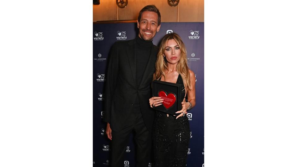   Peter Crouch and Abbey Clancy celebrated their win at the Variety Club Silver Heart Award 2024 for Outstanding Achievement in Podcasting, Entertainment and Sport
