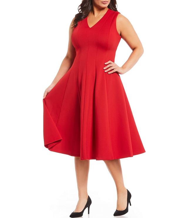 Calvin Klein Women's Plus-Size Faux-Wrap Dress with Belt  Plus size red  dress, Work dresses for women, Red wrap dress