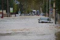 <p>En l’espace de 5h, entre 160 et 180mm d’eau sont ainsi tombés sur l’agglomération de Carcassonne selon la préfecture.<br>(Crédit : Getty Images) </p>