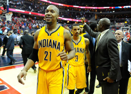 David West (left) and George Hill will have to take on bigger offensive roles. (Brad Mills-USA TODAY Sports)