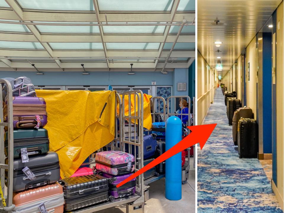 Cruise luggage at the port and cabins
