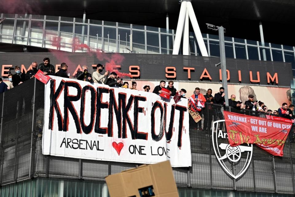 Arsenal fans protested against Kroenke’s ownership of the club last year (Getty)