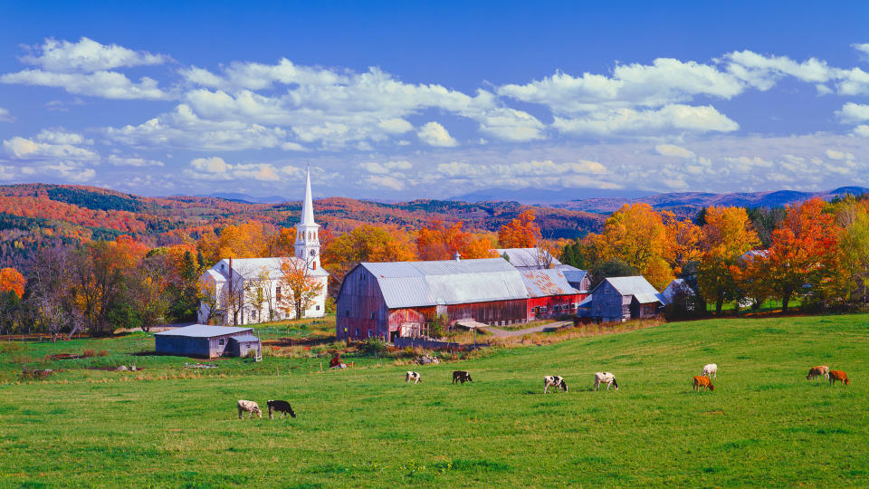 The village of South Peacham nestled in the hill side of Vermont.