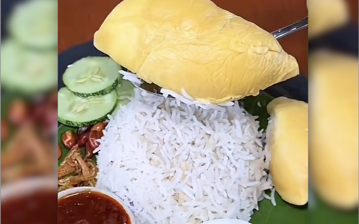 Nasi Lemak in Malaysia with a side of durian