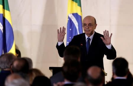 Brazilian new Foreign Minister Jose Serra attends his inauguration ceremony at Itamaraty Palace in Brasilia, Brazil, May 18, 2016. REUTERS/Ueslei Marcelino