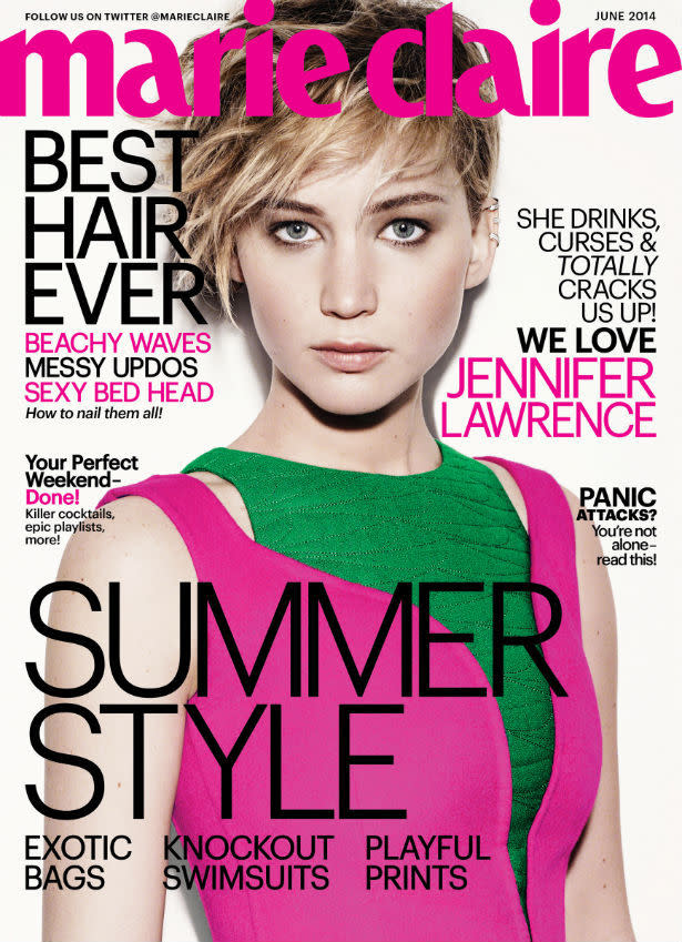 Jennifer Lawrence on the cover of marie claire US.