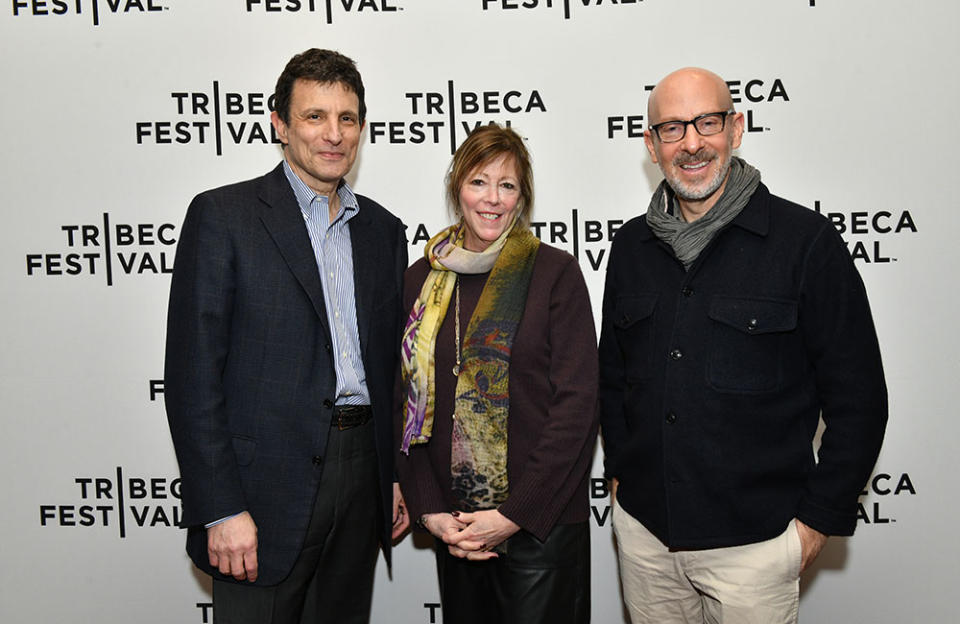 David Remnick, Jane Rosenthal and Joshua Seftel attend the screening of Oscar-nominated short films “Stranger At The Gate” And “Night Ride” hosted by Tribeca Festival and The New Yorker at Tribeca Screening Room on February 23, 2023 in New York City.