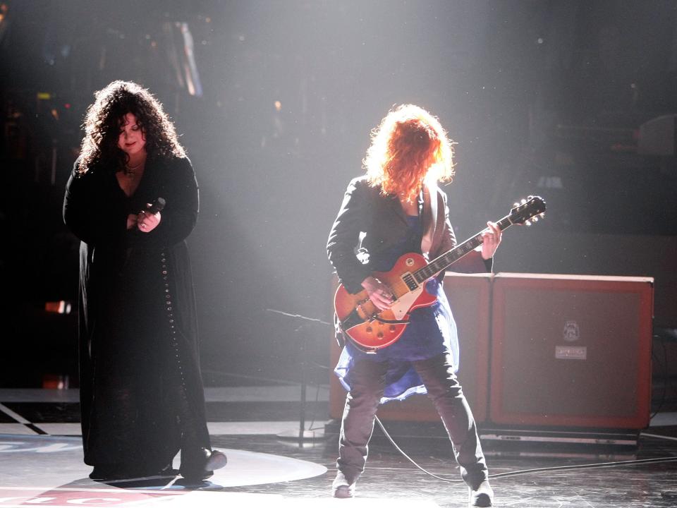 Musicians Ann Wilson (L) and Nancy Wilson of Heart perform during the taping of Idol Gives Back held at the Kodak Theatre on April 6, 2008 in Hollywood, California.