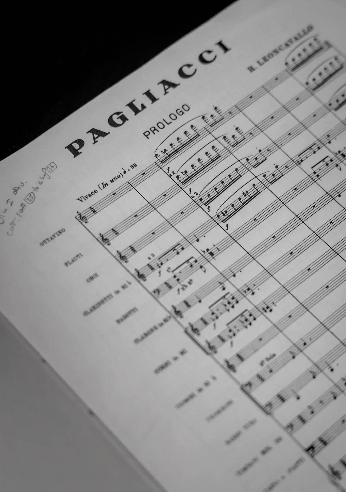 Sheet music for ‘I Pagliacci’ is displayed during rehearsal inside the Balfe Rehearsal Hall in Doral, Florida. Carl Juste/cjuste@miamiherald.com