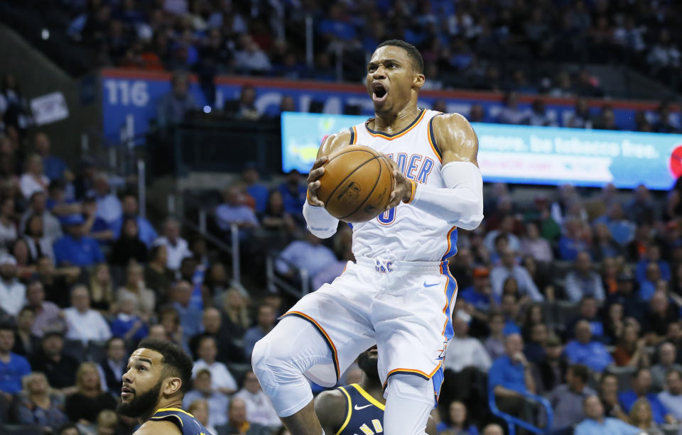 Oklahoma City Thunder guard Russell Westbrook is the only NBA player to tally a triple-double against all 29 opposing NBA teams. (AP)