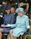 <p>We'd <em>love</em> to know what the Queen says at these events that is so funny. While visiting Nottingham in 2012, Queen Elizabeth apparently made a hilarious crack that had Kate Middleton in stitches. </p>